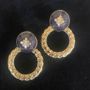 Vintage Gold and Black Door Knocker Earrings